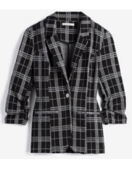 41 Hawthorn Jackets & Blazers - 41 Hawthorn Women M Black White Plaid 3/4 Sleeves One Button Dimo Knit Blazer